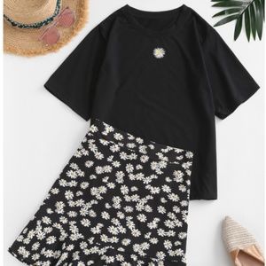 Floral Flounce Two Piece Dress - Black M